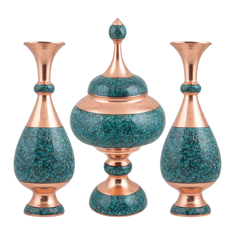 ست شکلاتخوری و گلدان فیروزهکوبی کد 29