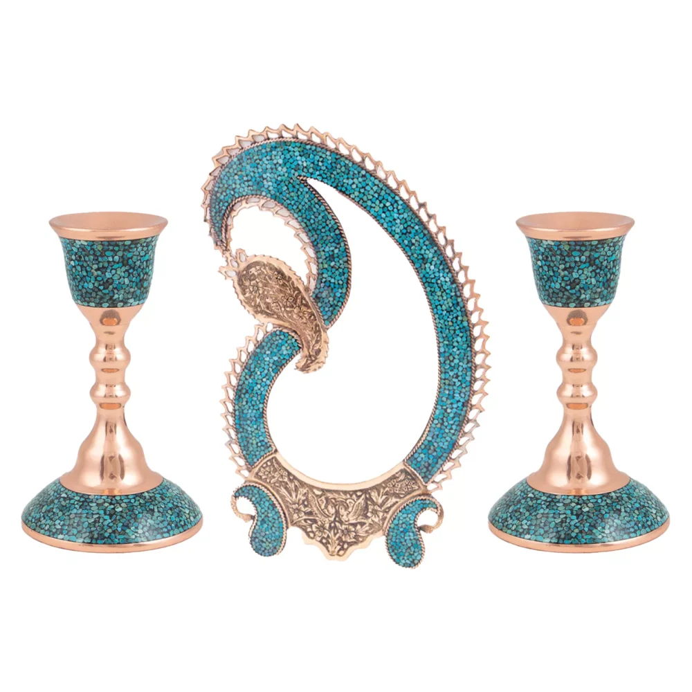 ست آینه و شمعدان فیروزه‌کوبی کد 37