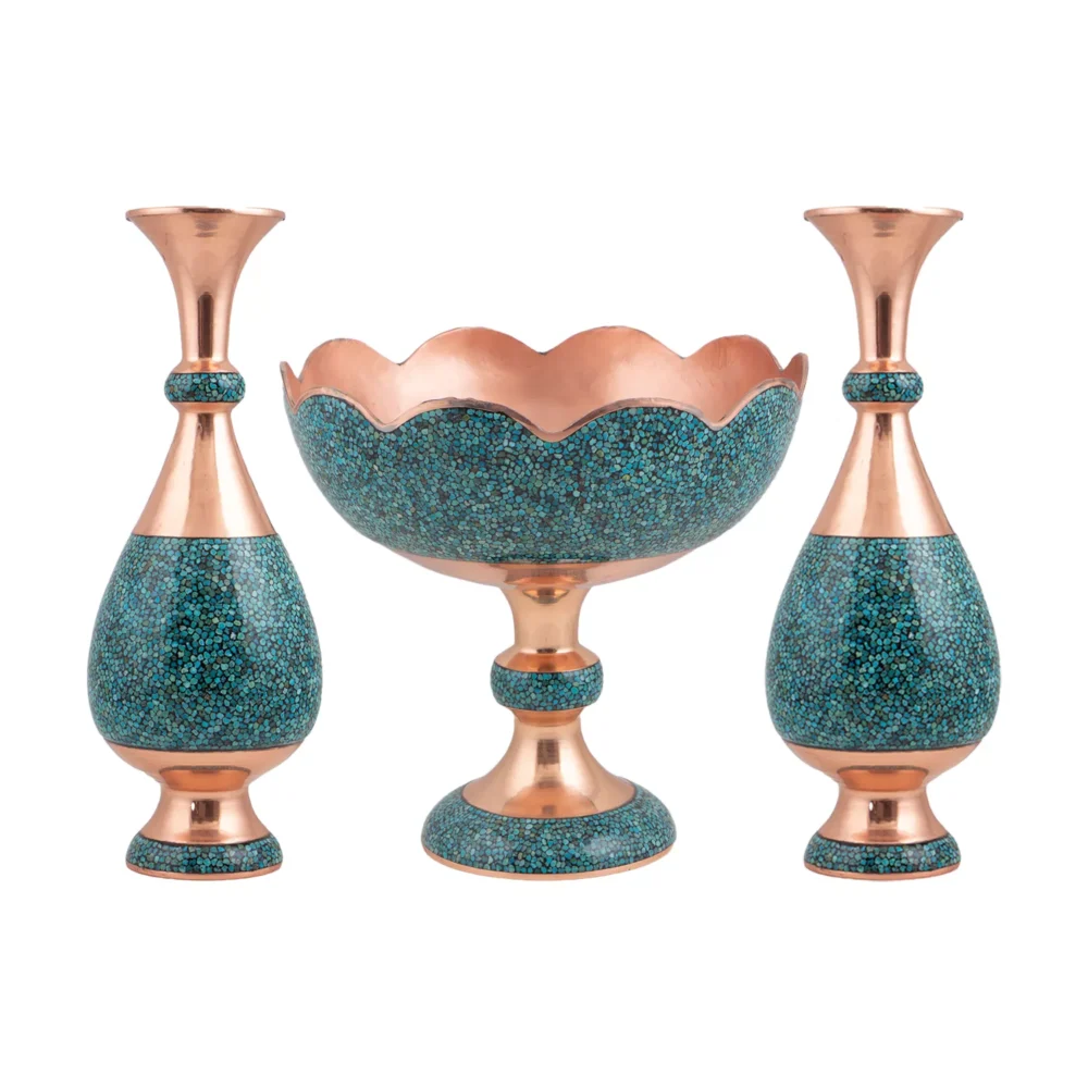 ست آجیل‌خوری و گلدان فیروزه‌کوبی کد 31