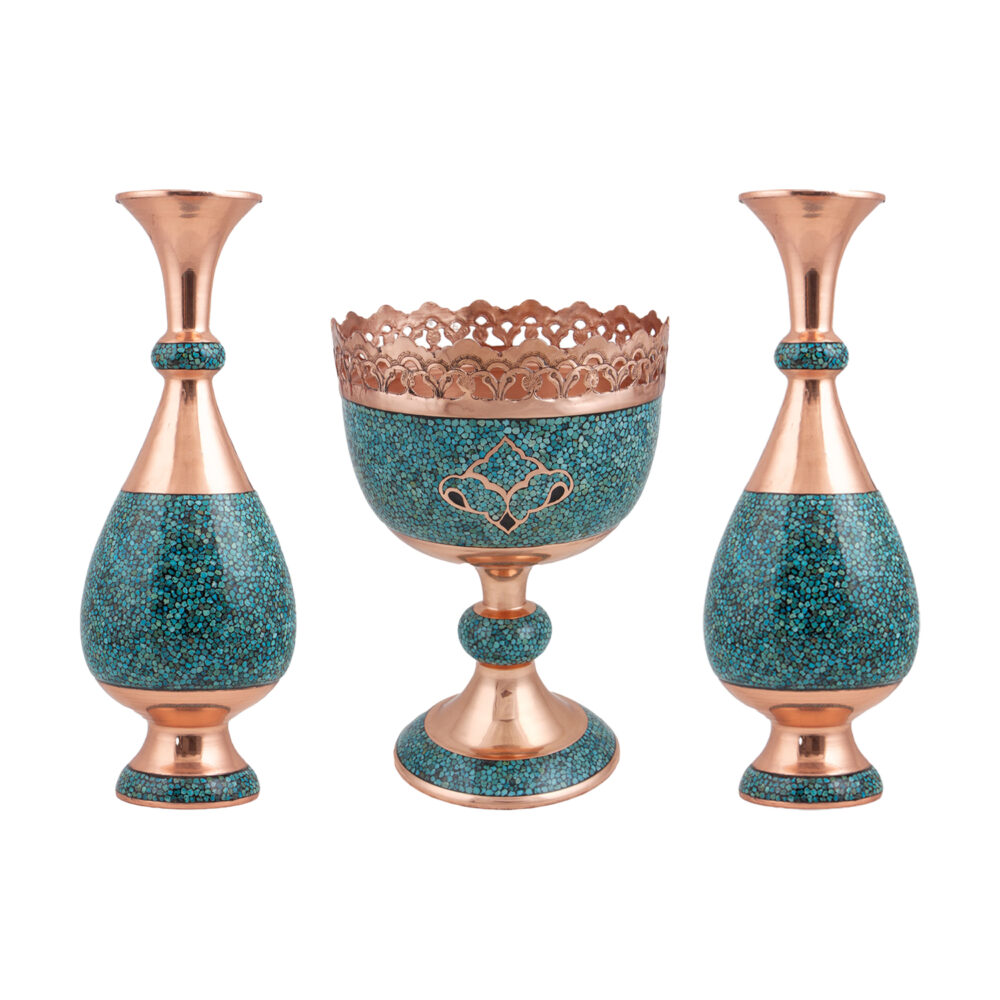 ست آجیلخوری و گلدان فیروزهکوبی کد 30