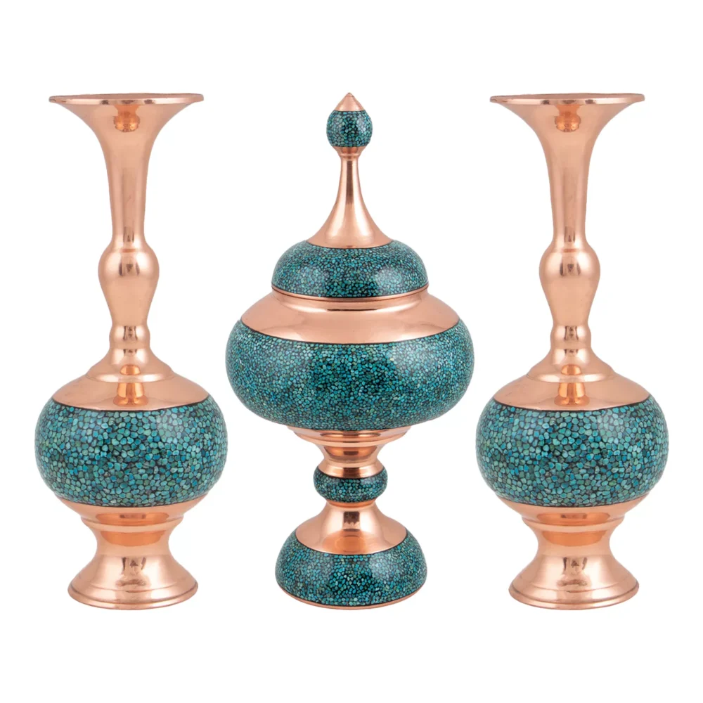 ست شکلات خوری و گلدان فیروزه‌کوبی کد 32