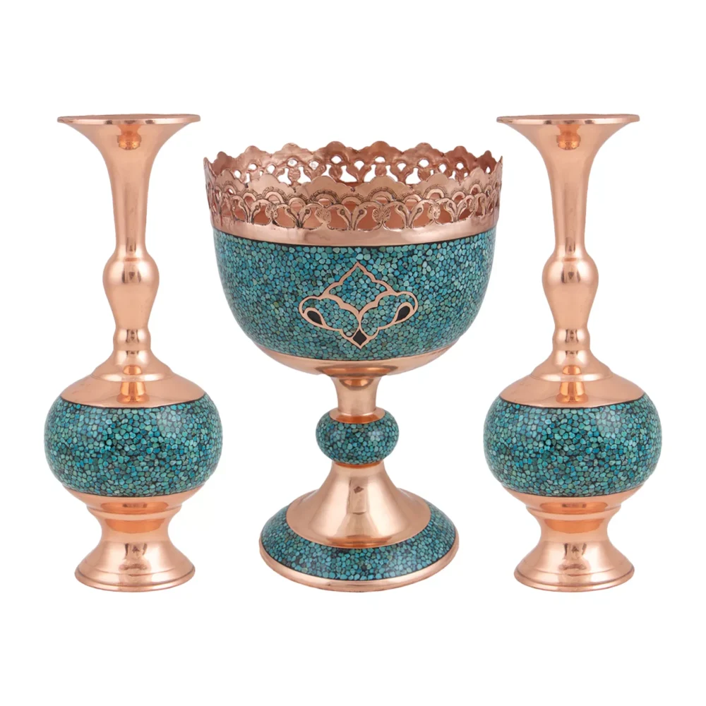 ست آجیل‌خوری و گلدان فیروزه‌کوبی کد 34