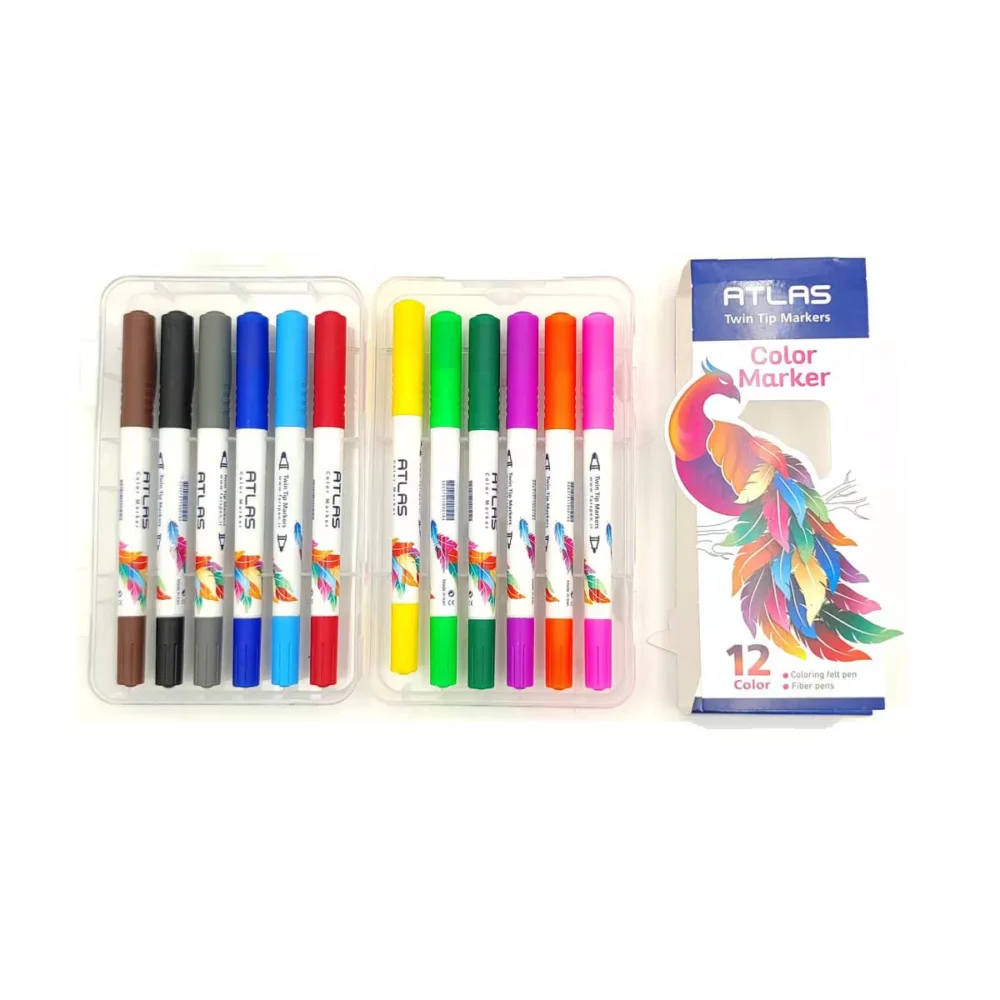 ماژیک نقاشی دو سر اطلس بسته 12 عددی کد 117008405